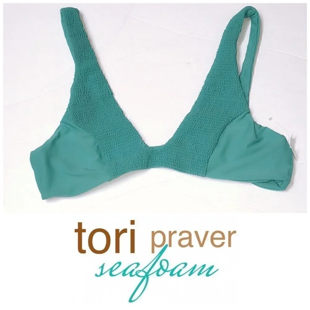 Smocked seafoam green bikini top. NWOT